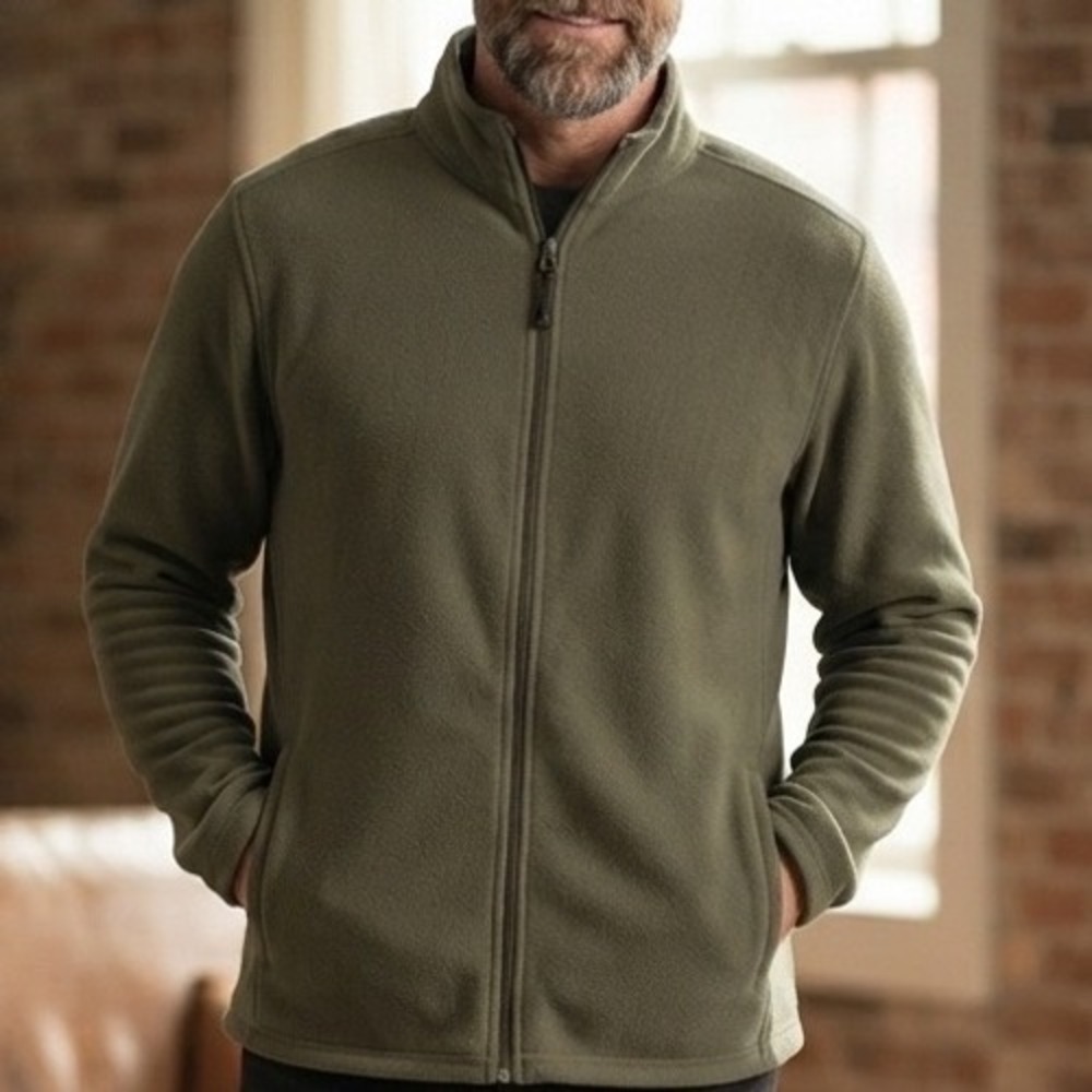 NWT Buckhorn River Mens XL Fleece Full Zip Jacket Olive Green Mock Neck